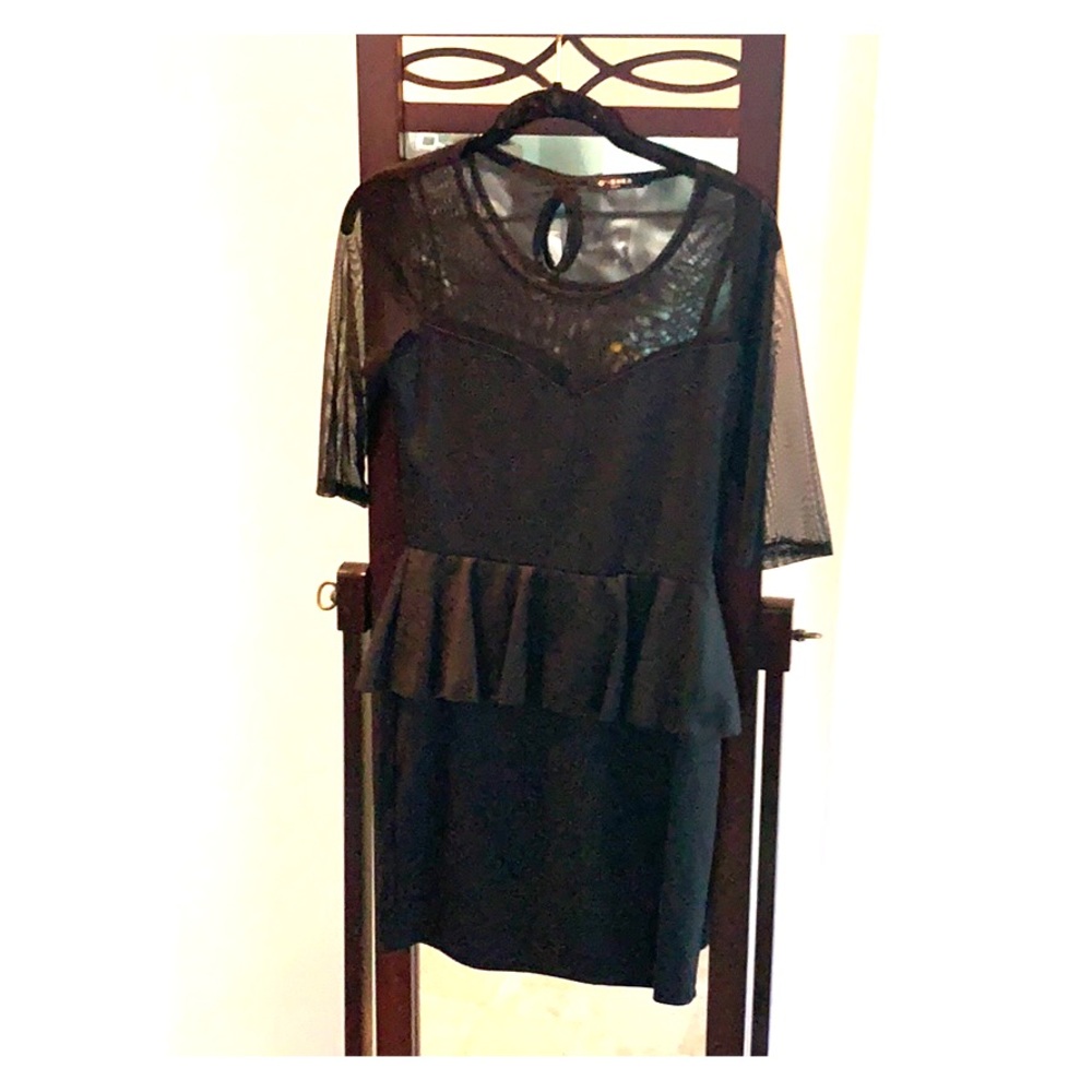Modcloth Sheer and Peplum Black Mini Dress